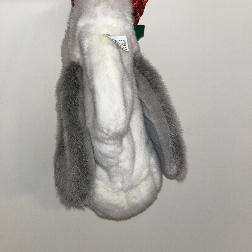 Chosun Christmas Stocking 3D Plush Stuffed Animal Dog Holly Bow Grey & White Dog - Picture 7 of 10